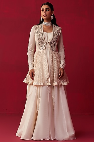 Ivory Organza Skirt Set by Adaara Couture