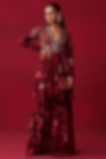 Pink Russian Silk Floral Printed Sharara Set by Adaara Couture