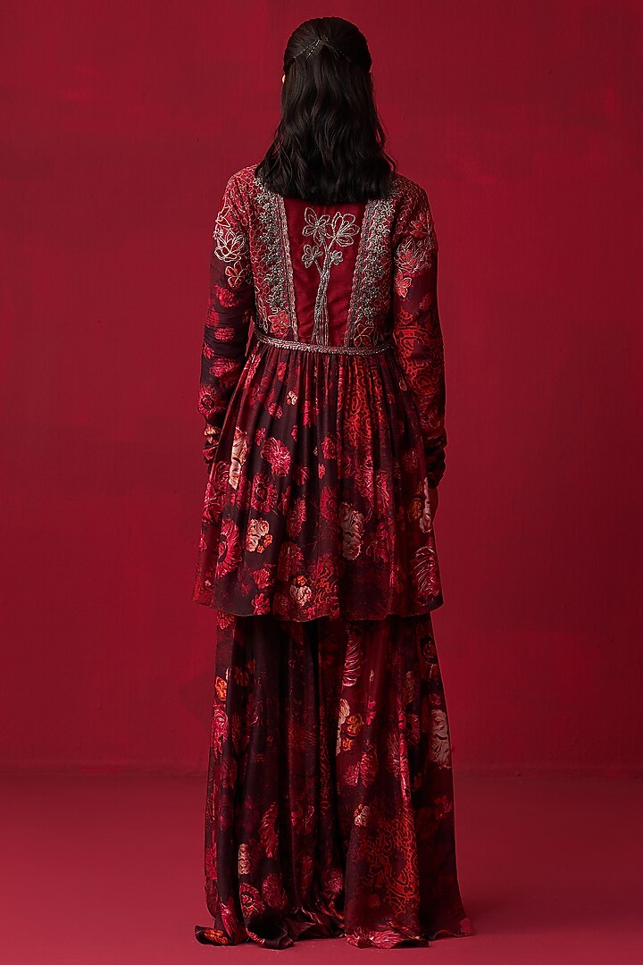 Pink Russian Silk Floral Printed Wedding Sharara Set by Adaara Couture at Pernia's Pop Up Shop