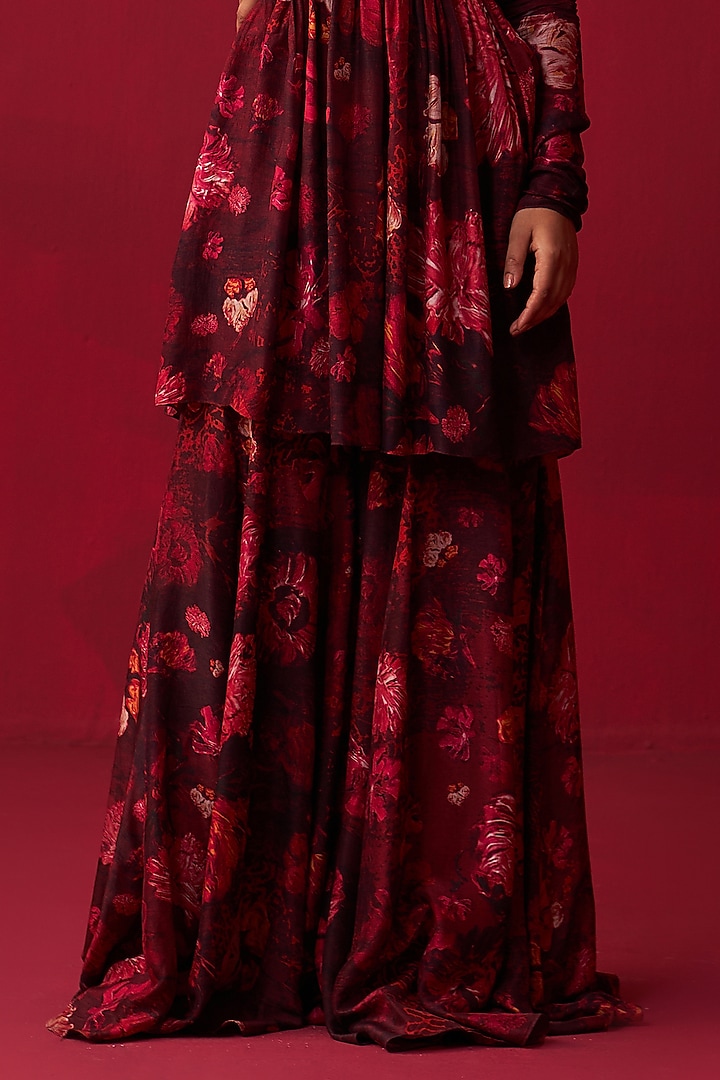 Pink Russian Silk Floral Printed Wedding Sharara Set by Adaara Couture at Pernia's Pop Up Shop