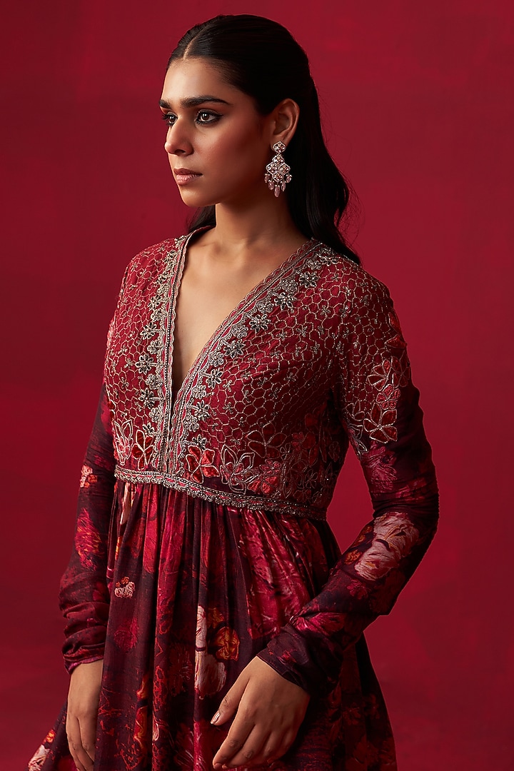 Pink Russian Silk Floral Printed Wedding Sharara Set by Adaara Couture at Pernia's Pop Up Shop