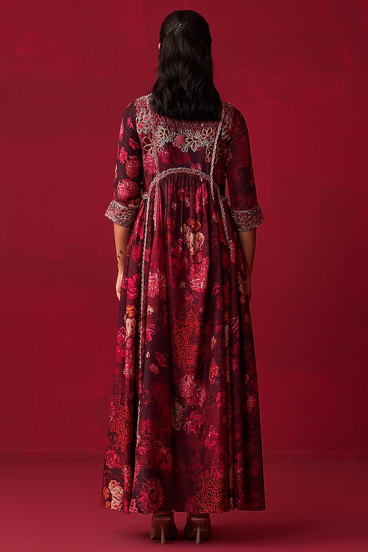 Pink Russian Silk Floral Printed Long Kurta Set by Adaara Couture at Pernia's Pop Up Shop