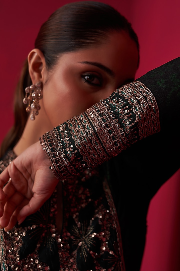 Green Russian Silk Texture Printed Kurta Set by Adaara Couture at Pernia's Pop Up Shop
