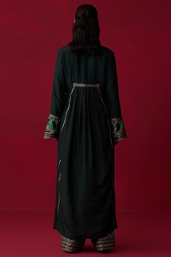 Green Russian Silk Embroidered Kurta Set by Adaara Couture at Pernia's Pop Up Shop