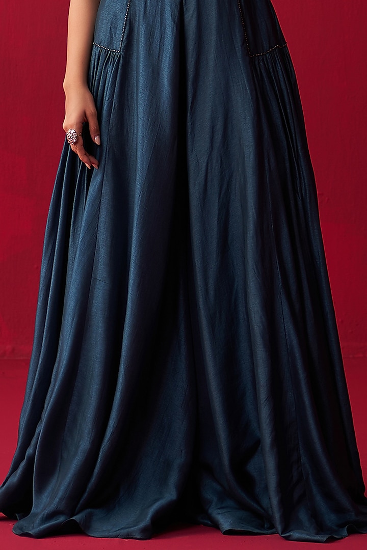 Blue Russian Silk Embroidered Jumpsuit by Adaara Couture at Pernia's Pop Up Shop