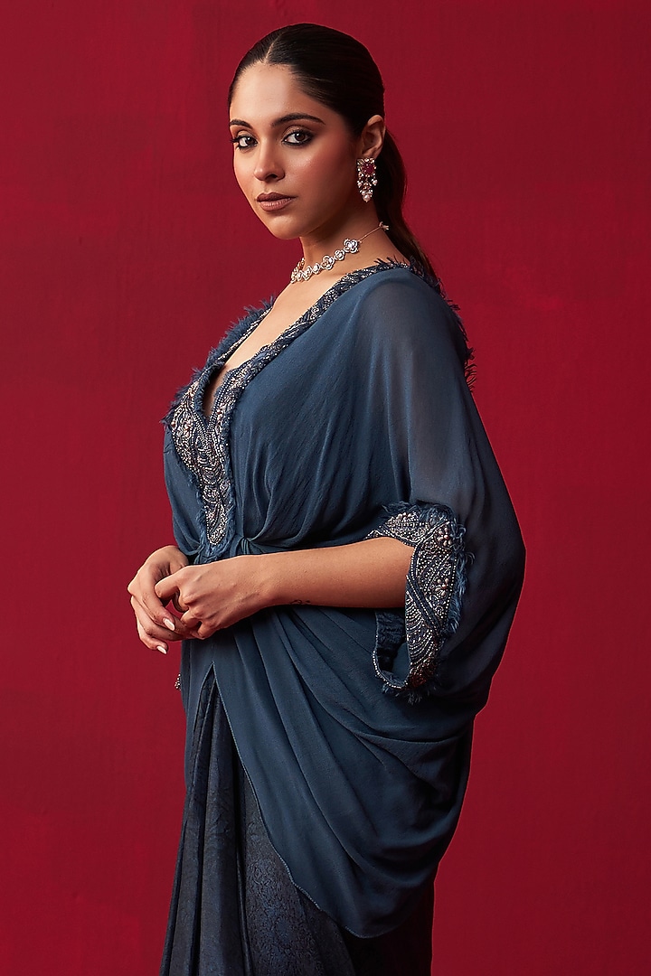 Blue Russian Silk Texture Printed Skirt Set by Adaara Couture at Pernia's Pop Up Shop