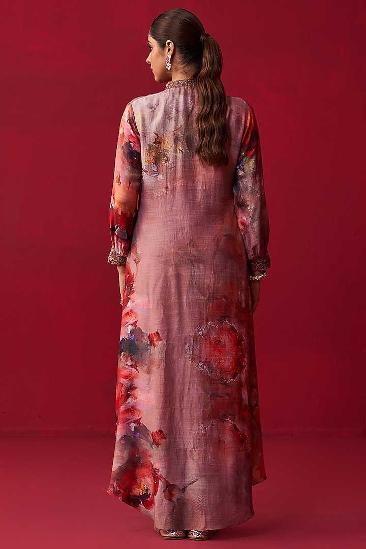 Pink Cotton Silk Floral Printed & Embroidered Kurta Set by Adaara Couture at Pernia's Pop Up Shop