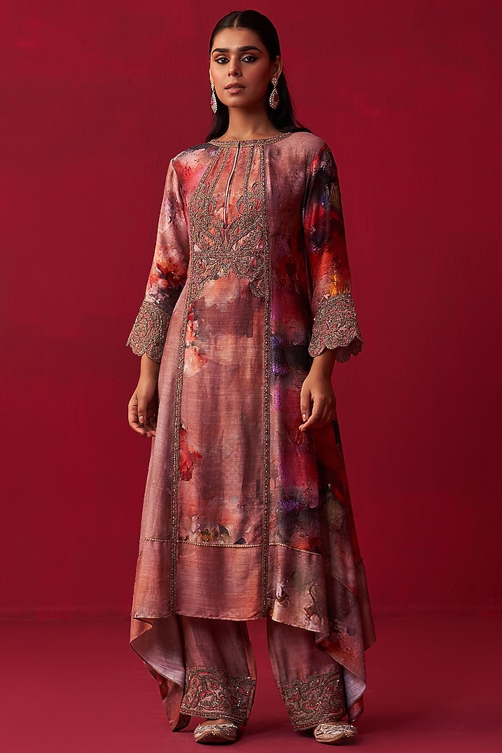 Pink Cotton Silk Floral Printed & Embroidered Kurta Set by Adaara Couture at Pernia's Pop Up Shop