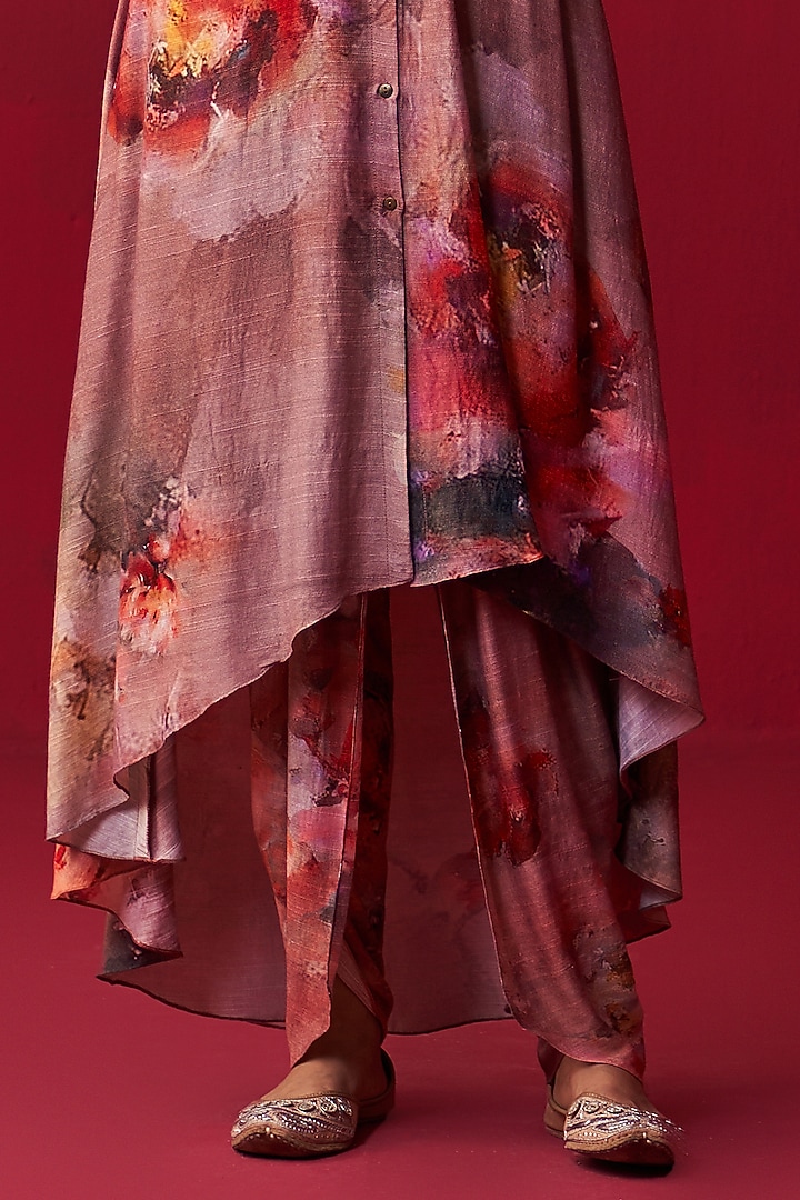 Pink Cotton Silk Floral Printed & Embroidered Tunic Set by Adaara Couture at Pernia's Pop Up Shop