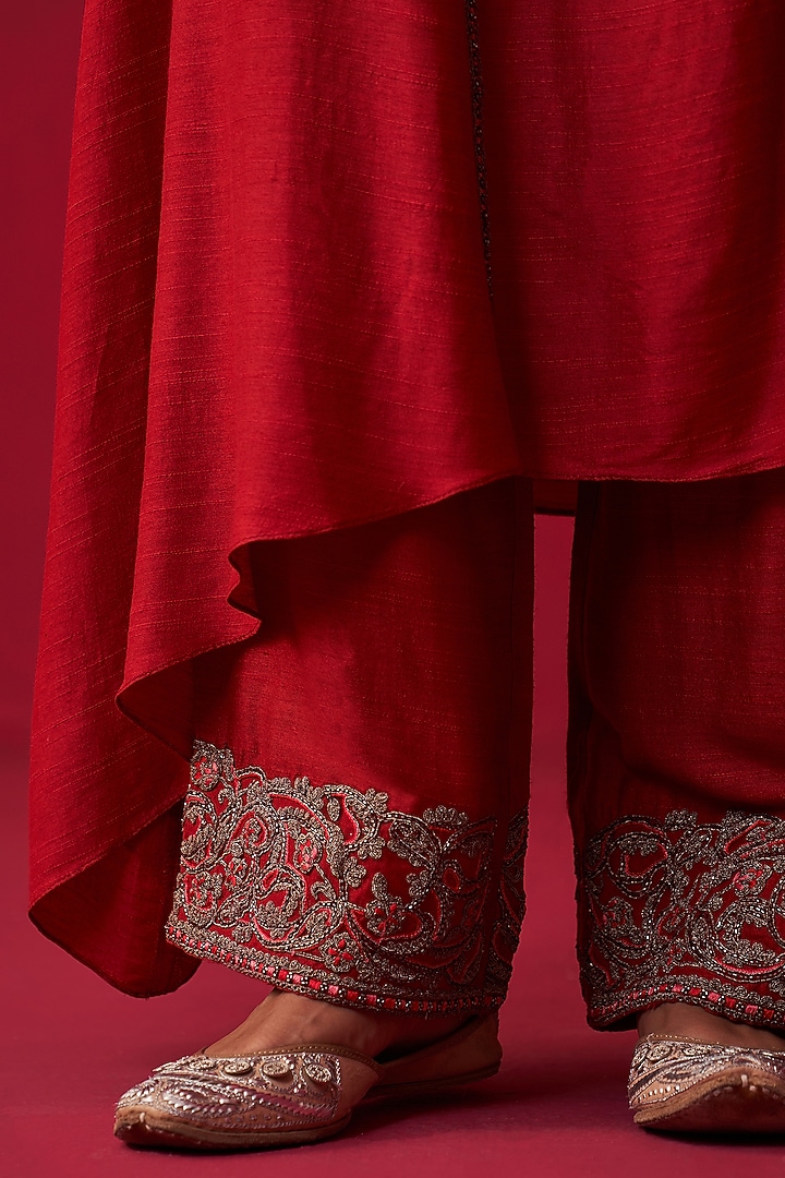 Red Cotton Silk Embroidered Kurta Set by Adaara Couture at Pernia's Pop Up Shop