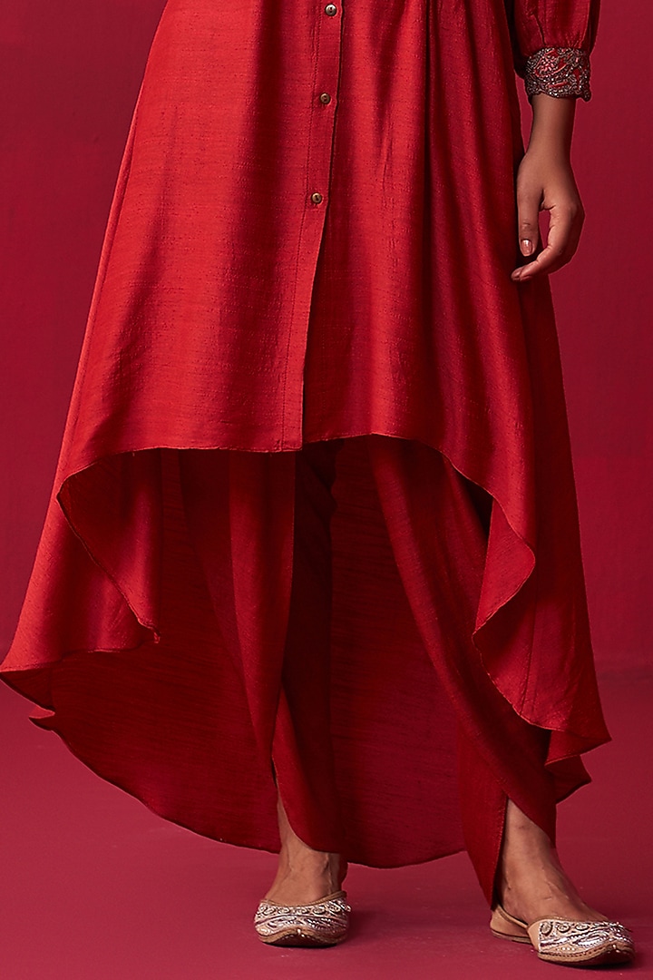Red Cotton Silk Embroidered Tunic Set by Adaara Couture at Pernia's Pop Up Shop