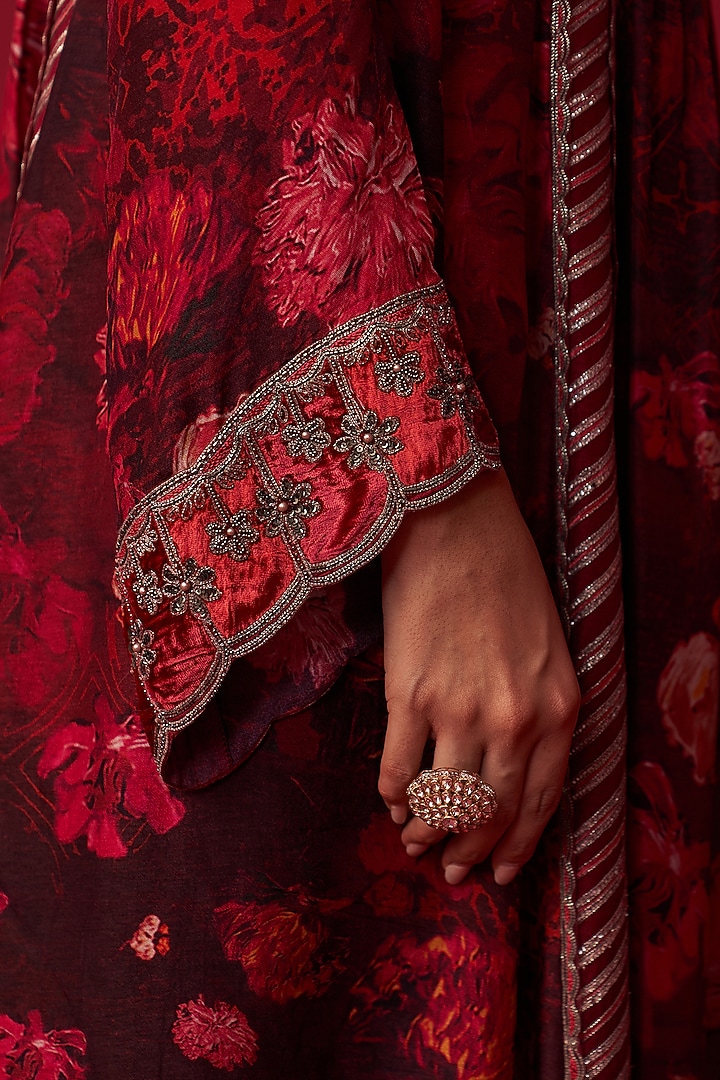 Pink Russian Silk Floral Printed Kurta Set by Adaara Couture at Pernia's Pop Up Shop