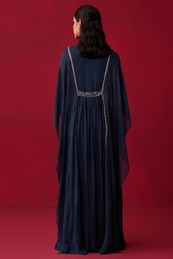 Blue Georgette Printed & Embroidered Kaftan by Adaara Couture at Pernia's Pop Up Shop