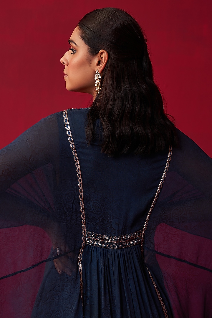 Blue Georgette Printed & Embroidered Kaftan by Adaara Couture at Pernia's Pop Up Shop