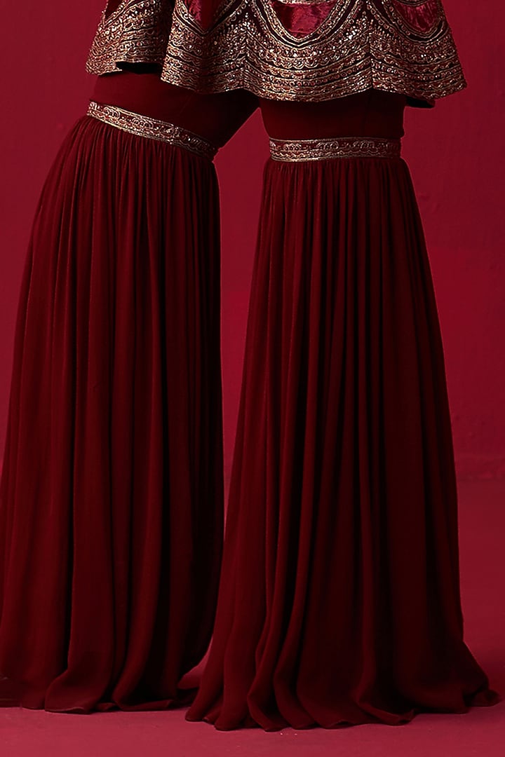 Maroon Georgette Wedding Sharara Set by Adaara Couture at Pernia's Pop Up Shop