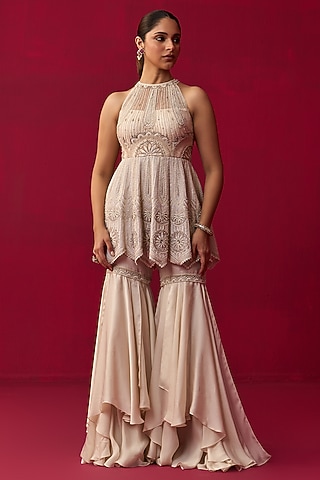 Ivory Satin Organza Sharara Set by Adaara Couture