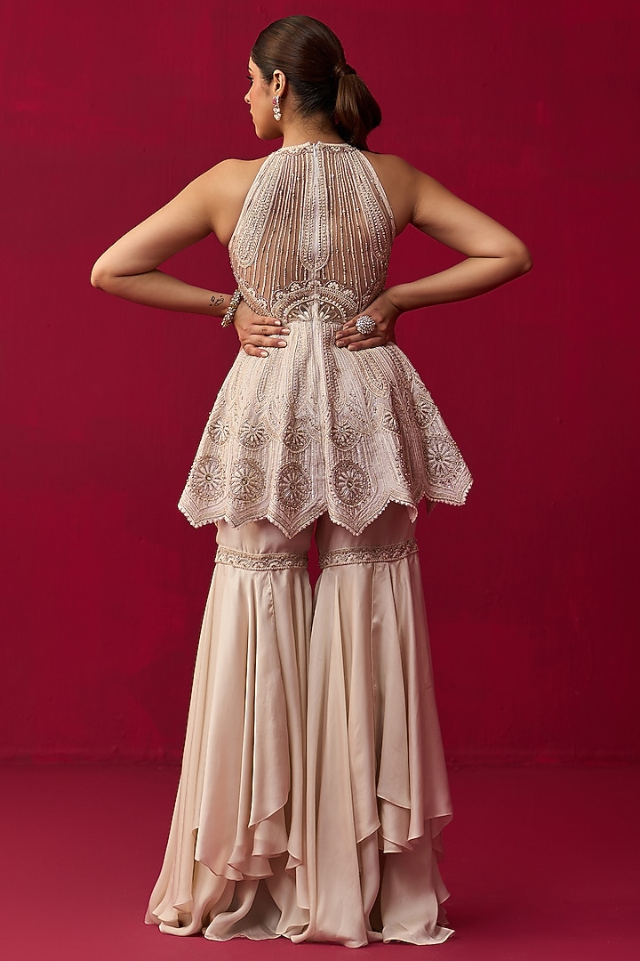 Ivory Satin Organza Wedding Sharara Set by Adaara Couture at Pernia's Pop Up Shop