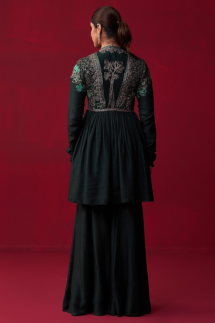 Green Russian Silk Wedding Sharara Set by Adaara Couture at Pernia's Pop Up Shop