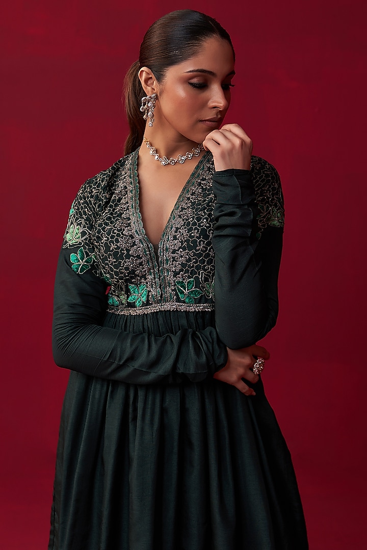 Green Russian Silk Wedding Sharara Set by Adaara Couture at Pernia's Pop Up Shop