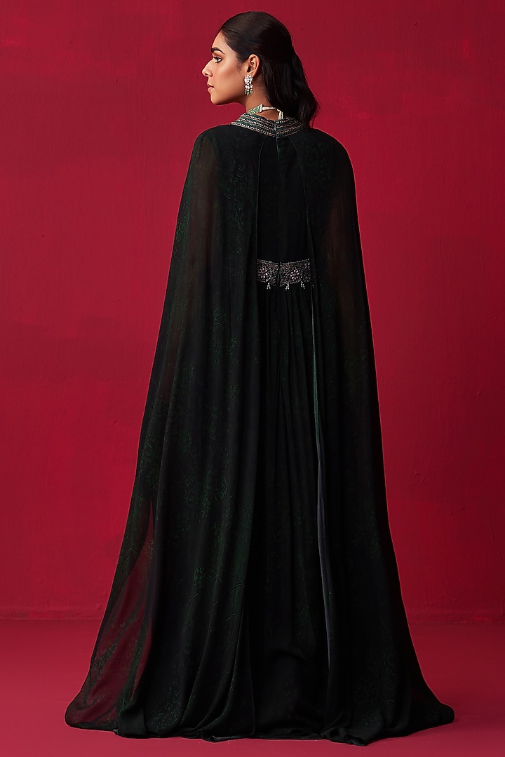 Green Georgette Printed & Embroidered Kaftan by Adaara Couture at Pernia's Pop Up Shop
