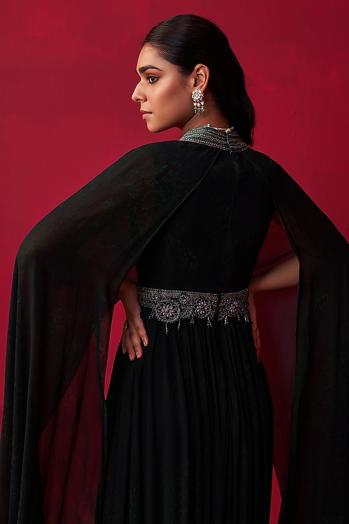 Green Georgette Printed & Embroidered Kaftan by Adaara Couture at Pernia's Pop Up Shop