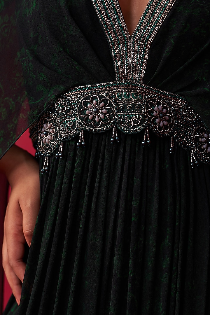 Green Georgette Printed & Embroidered Kaftan by Adaara Couture at Pernia's Pop Up Shop