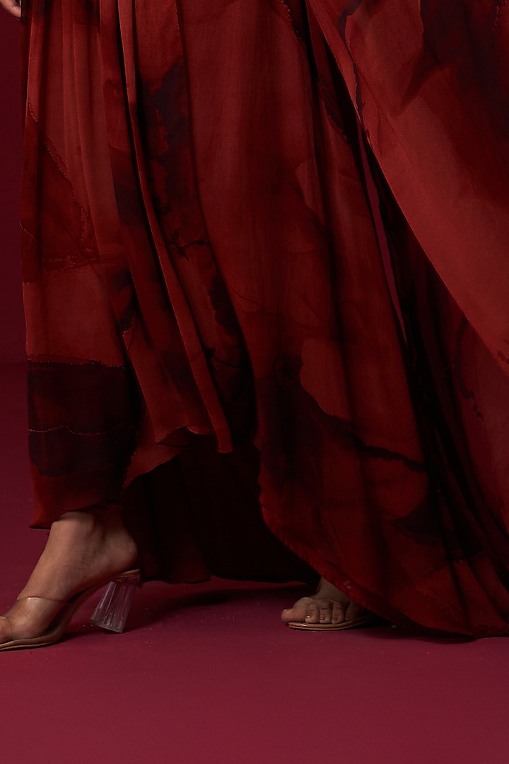 Red Georgette Printed Draped Kaftan by Adaara Couture at Pernia's Pop Up Shop