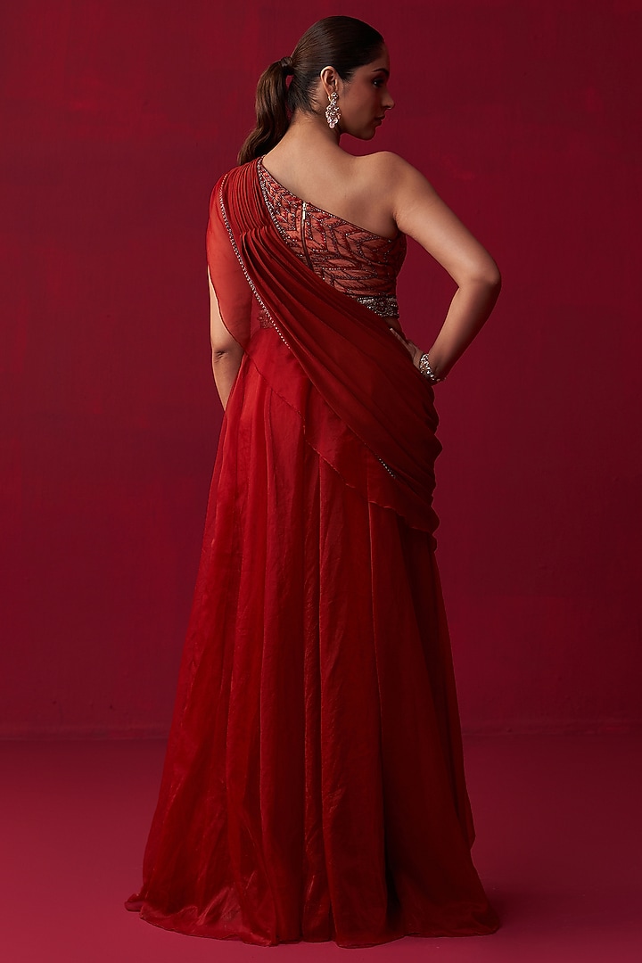 Red Organza Palazzo Pant Set by Adaara Couture at Pernia's Pop Up Shop