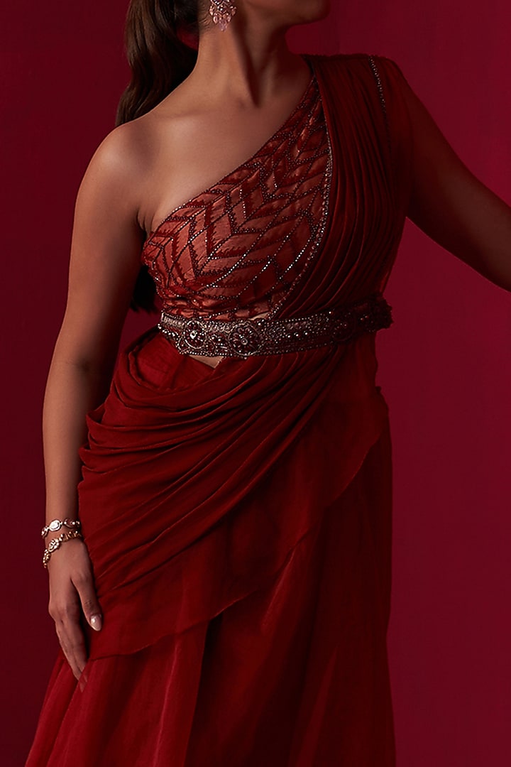 Red Organza Palazzo Pant Set by Adaara Couture at Pernia's Pop Up Shop