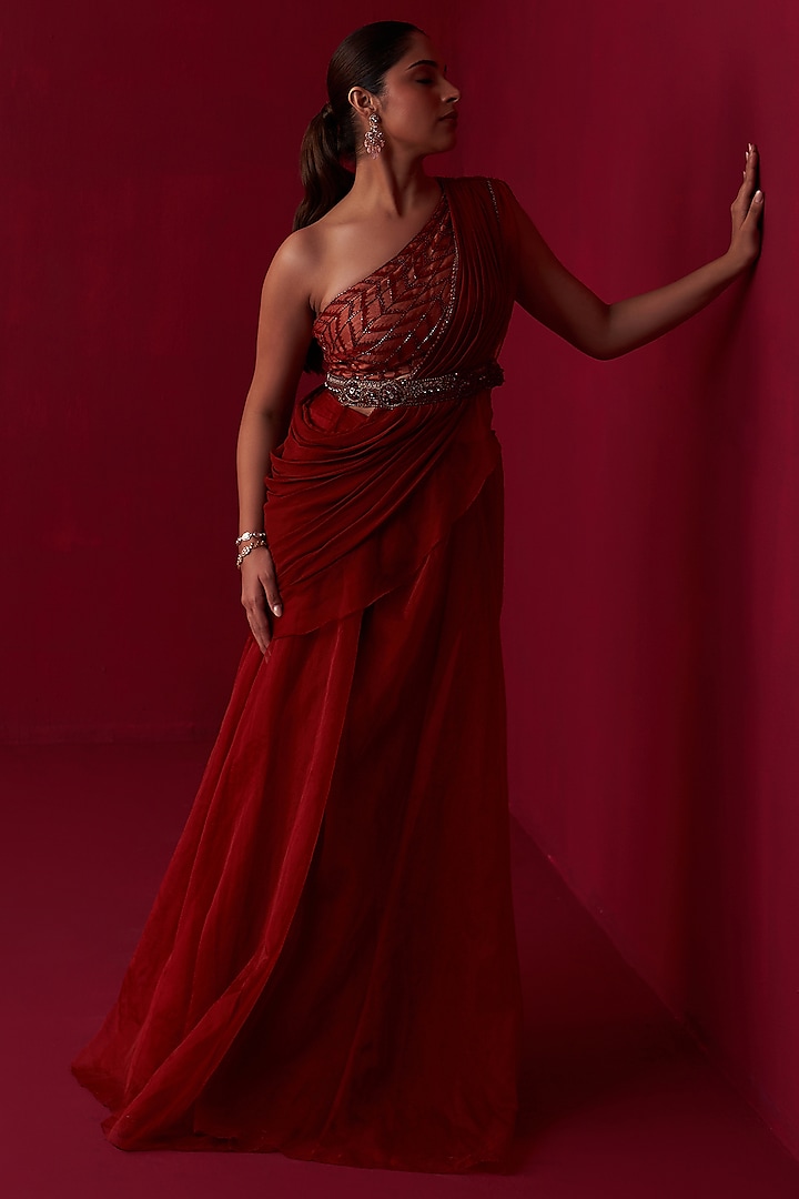 Red Organza Palazzo Pant Set by Adaara Couture at Pernia's Pop Up Shop