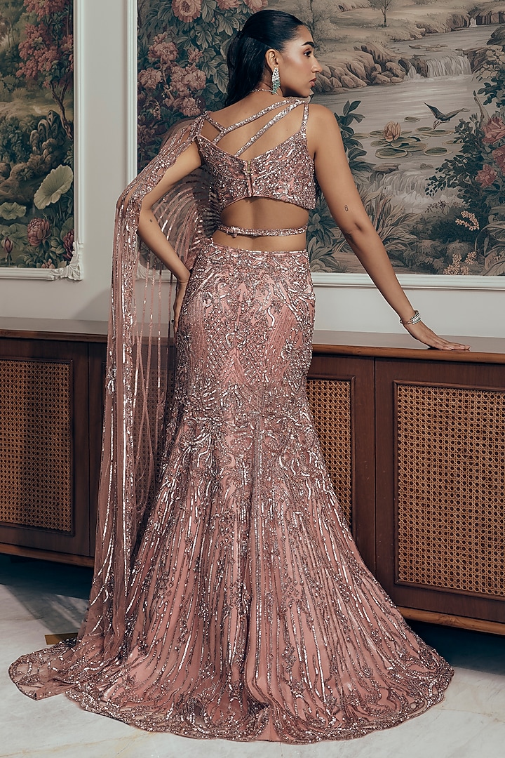 Antique Rose Bamberg Silk Crystal Work Mermaid Skirt Set by Adaara Couture at Pernia's Pop Up Shop