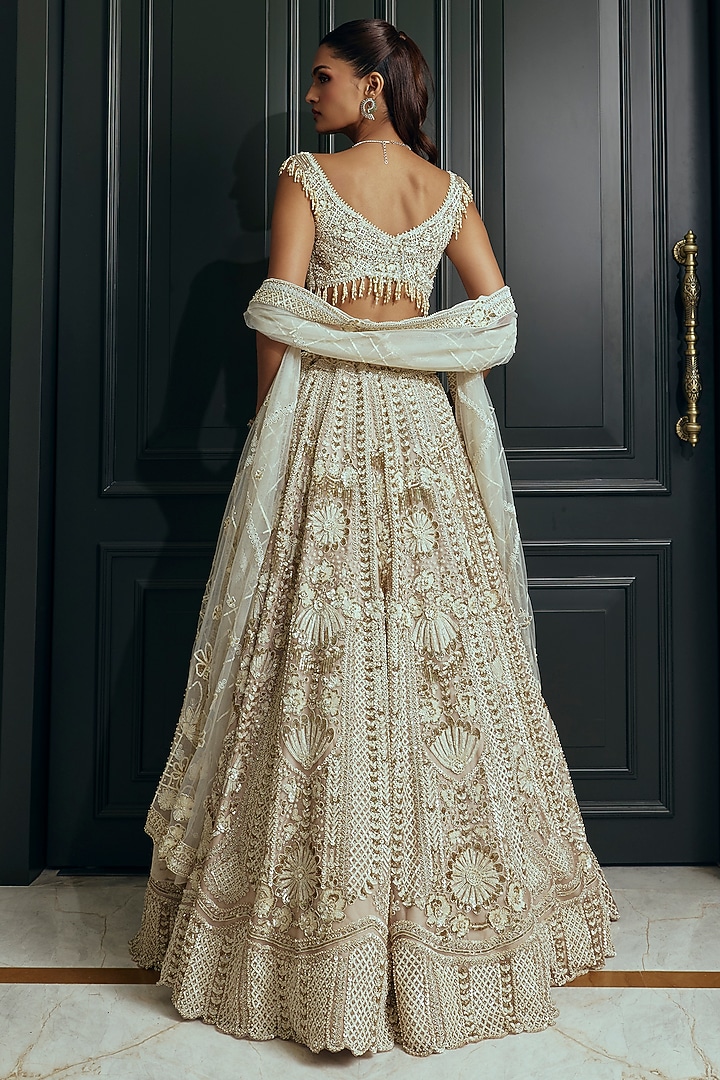 Ivory Bamberg Silk Embellished Bridal Lehenga Set by Adaara Couture at Pernia's Pop Up Shop