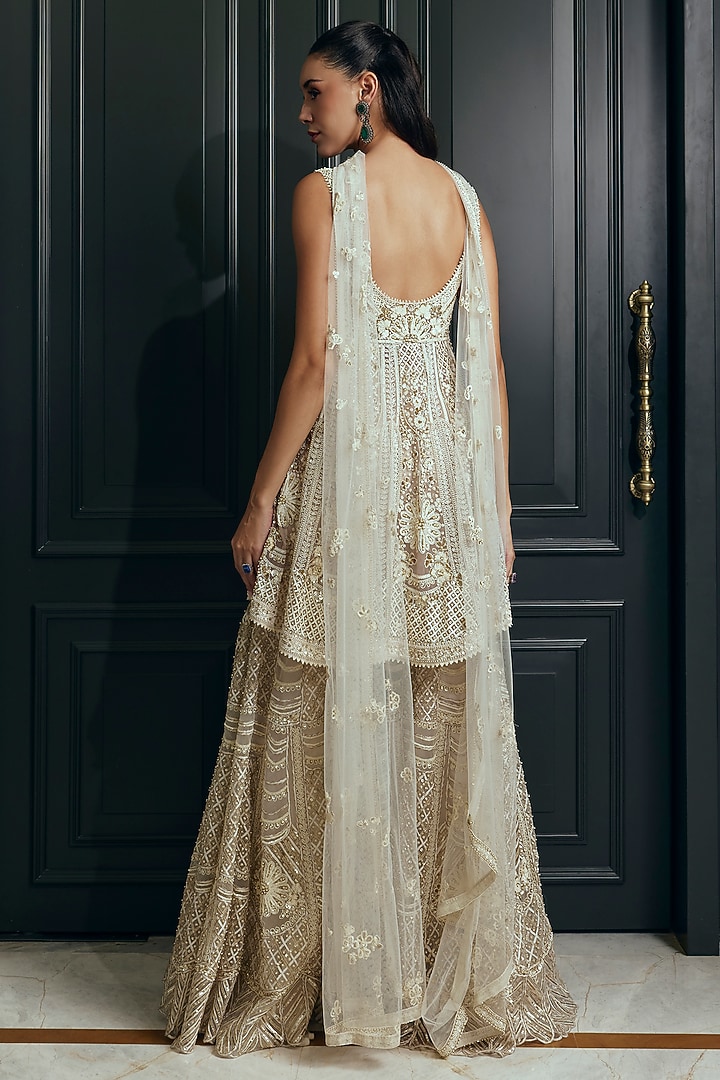 Ivory Bamberg Silk Embroidered Bridal Sharara Set by Adaara Couture at Pernia's Pop Up Shop