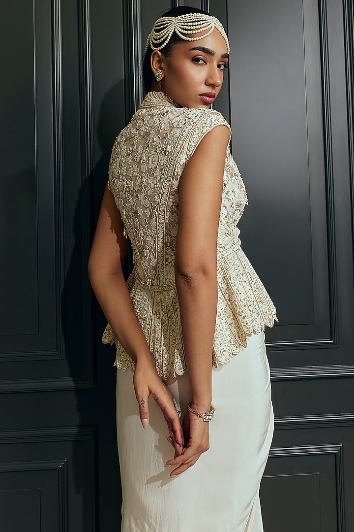 Ivory Russian Silk Draped Skirt Set by Adaara Couture at Pernia's Pop Up Shop