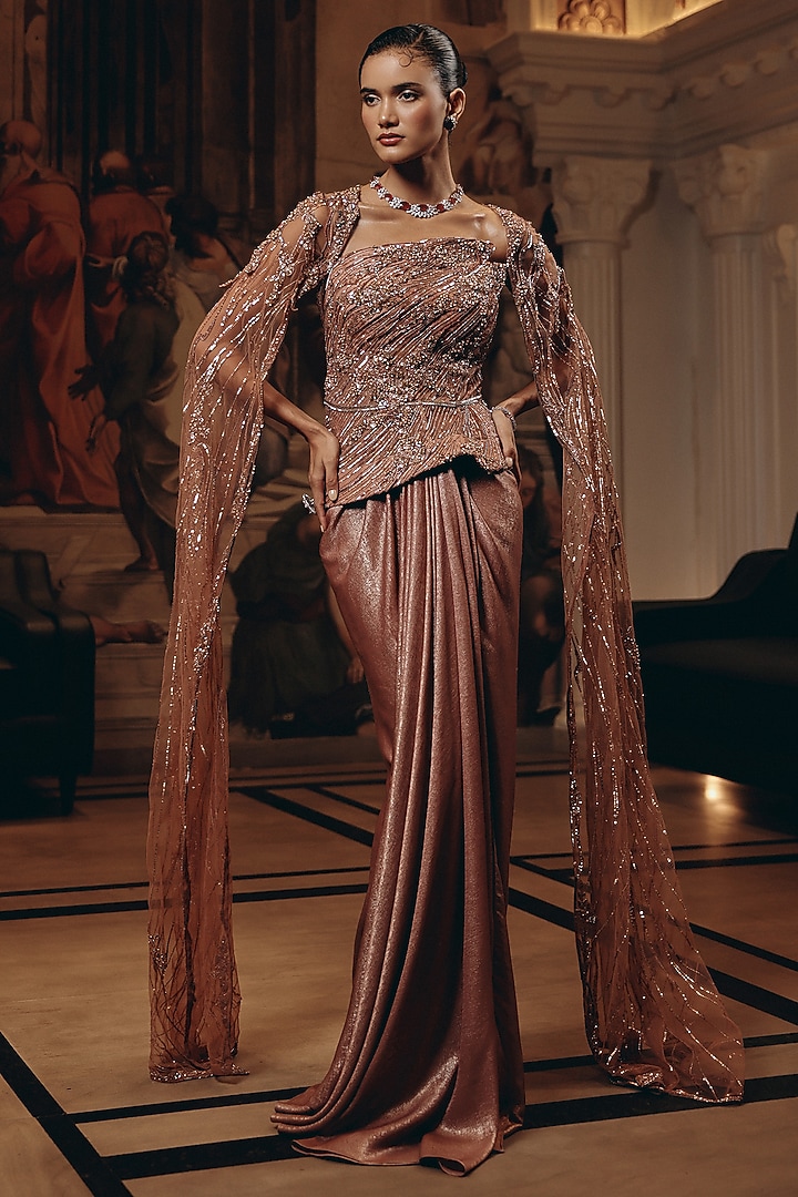 Rose Gold Satin Skirt Set by Adaara Couture at Pernia's Pop Up Shop