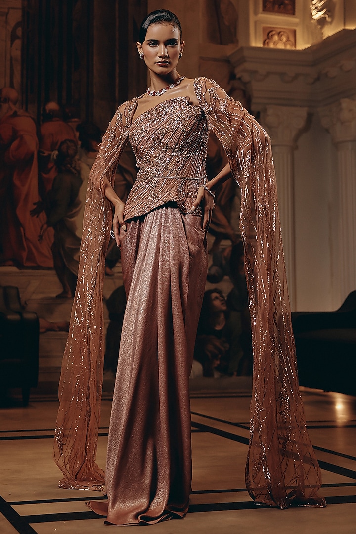 Rose Gold Satin Skirt Set by Adaara Couture at Pernia's Pop Up Shop