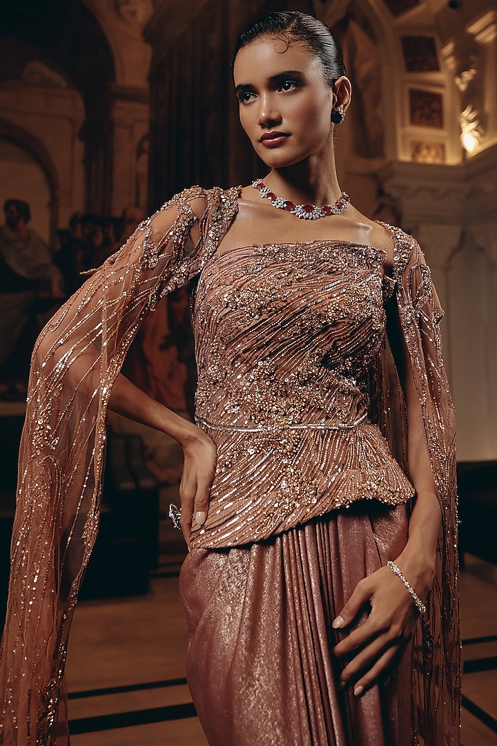 Rose Gold Satin Skirt Set by Adaara Couture at Pernia's Pop Up Shop