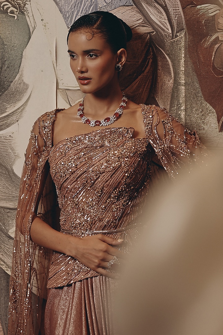 Rose Gold Satin Skirt Set by Adaara Couture at Pernia's Pop Up Shop