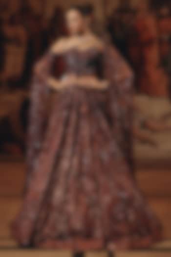 Berry Blush Net & Luxe Satin Embroidered Bridal Lehenga Set by Adaara Couture at Pernia's Pop Up Shop