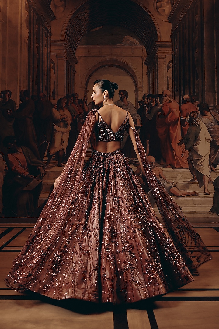 Berry Blush Net & Luxe Satin Embroidered Bridal Lehenga Set by Adaara Couture at Pernia's Pop Up Shop