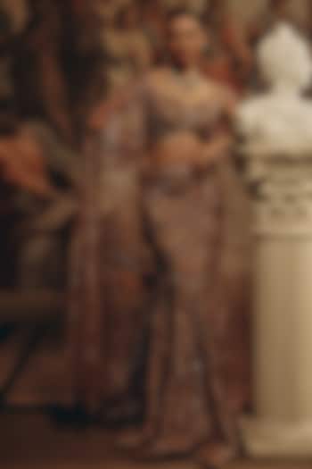 Yellow-Gold Net & Satin Embroidered Bridal Lehenga Set by Adaara Couture at Pernia's Pop Up Shop