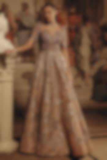 Gold Net & Satin Organza Embroidered Bridal Gown by Adaara Couture at Pernia's Pop Up Shop