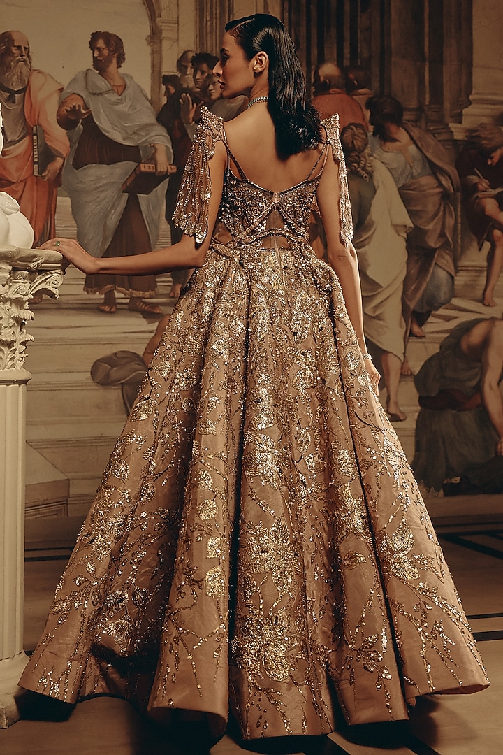 Gold Net & Satin Organza Embroidered Bridal Gown by Adaara Couture at Pernia's Pop Up Shop