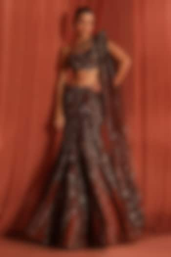 Bronze Dupion Silk & Net Dori Hand Embroidered Skirt Set by Adaara Couture at Pernia's Pop Up Shop