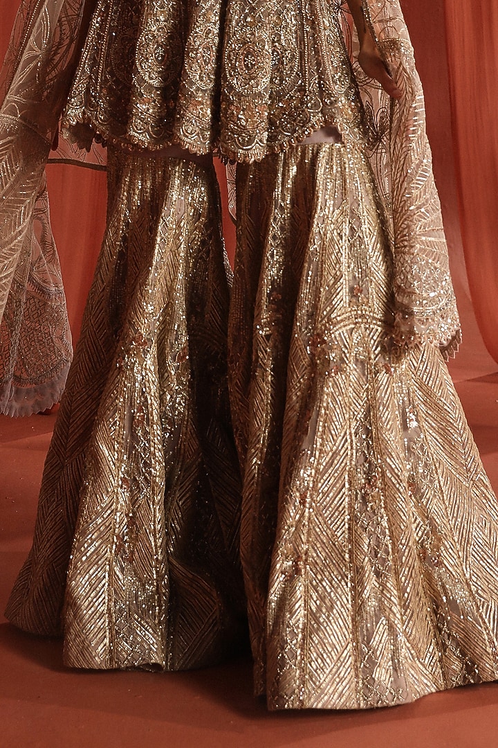 Champagne Silver Net 3D Stone Embellished Bridal Sharara Set by Adaara Couture at Pernia's Pop Up Shop