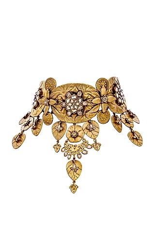 Gold Finish Crystal Choker Necklace In Sterling Silver by Anita Dongre Silver Jewellery