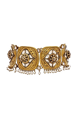 Gold Finish Fresh Water Pearl Choker Necklace In Sterling Silver by Anita Dongre Silver Jewellery