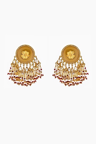 Gold Finish Crystal Stud Earrings In Sterling Silver by Anita Dongre Silver Jewellery