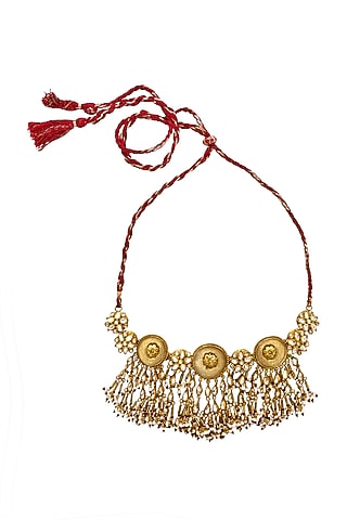 Gold Finish Freshwater Pearl & Crystals Necklace In Sterling Silver by Anita Dongre Silver Jewellery