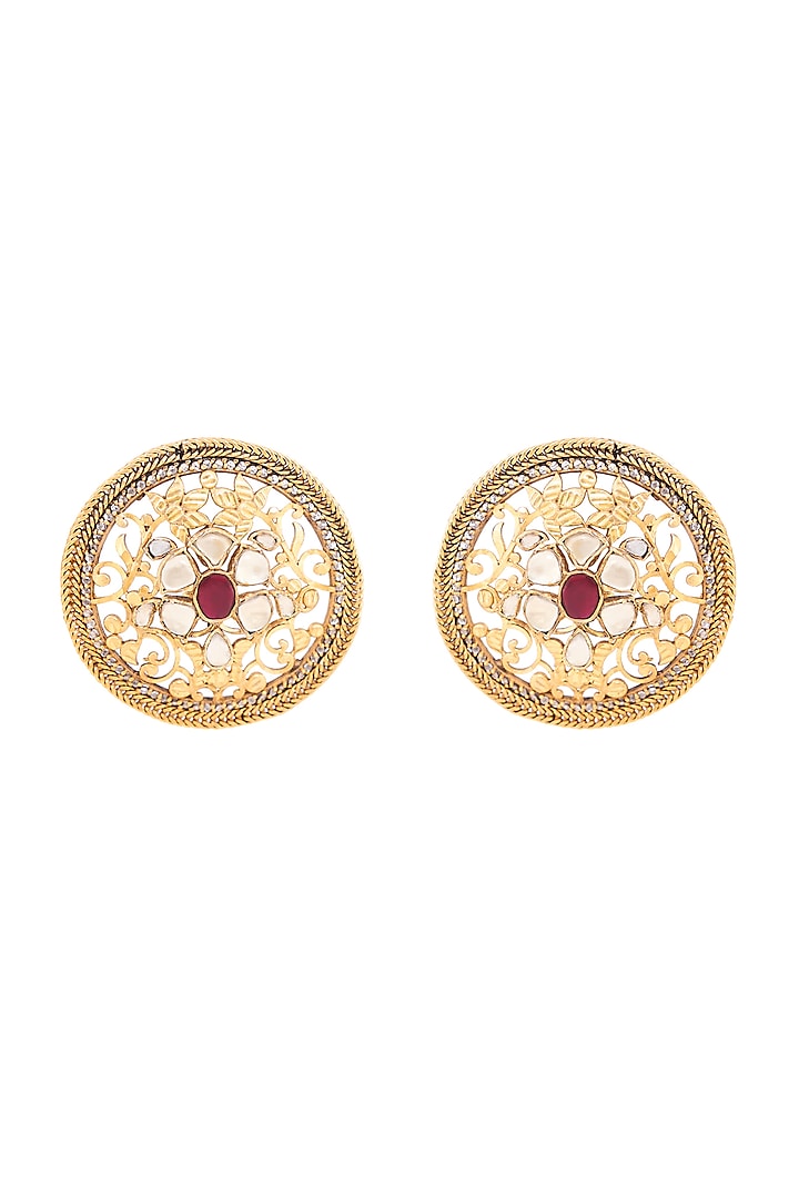 Gold Finish Crystals Floral Earrings In Sterling Silver by Anita Dongre Silver Jewellery